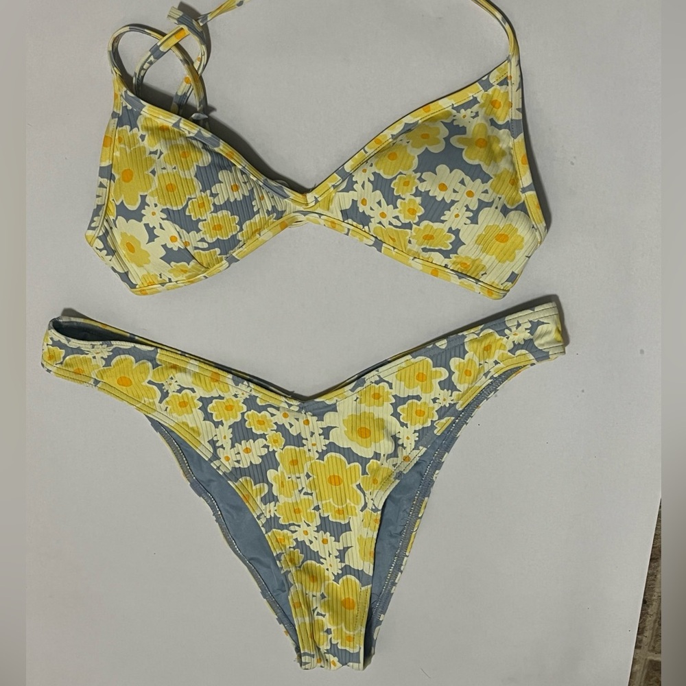 RVCA Floral Bikini in Yellow and Gray